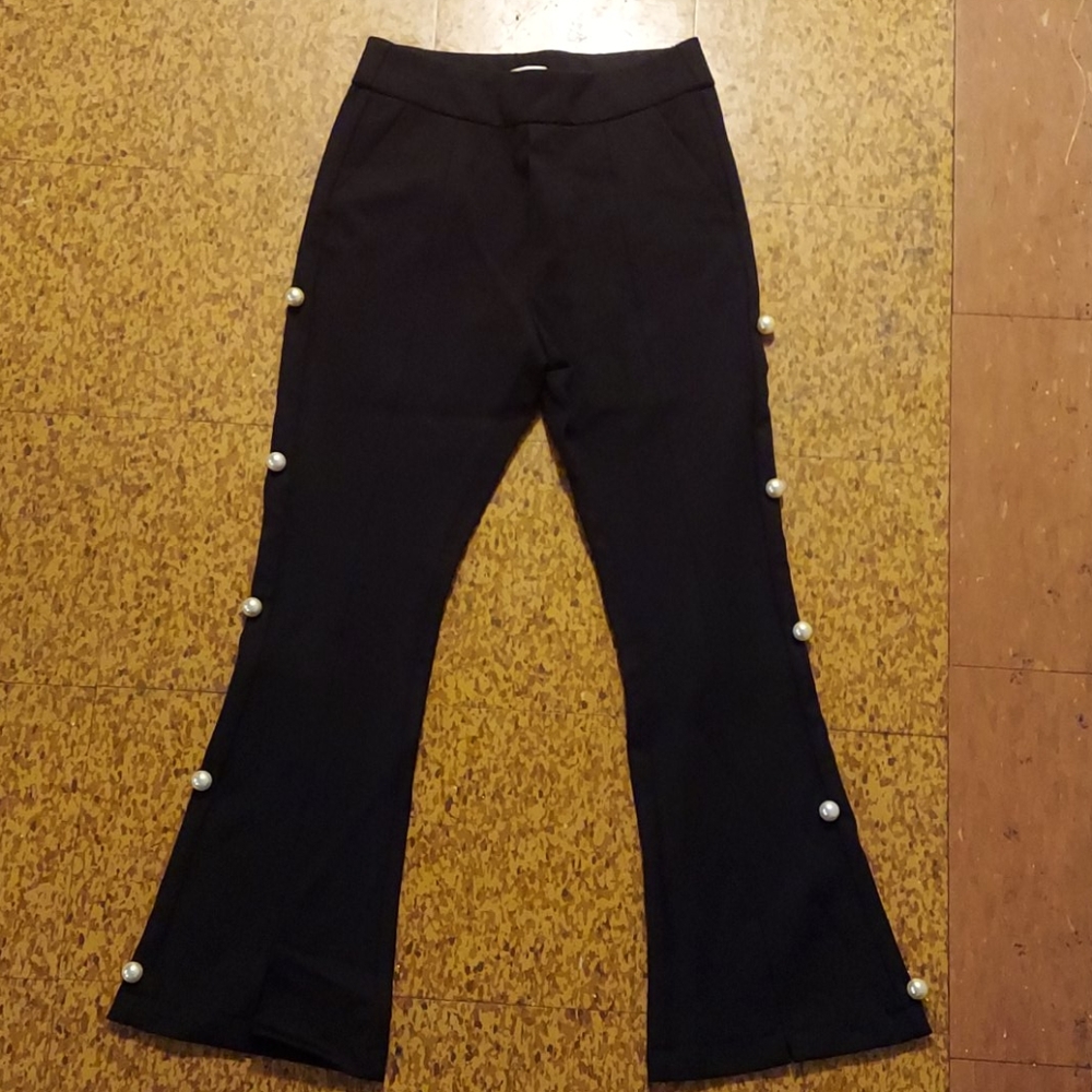 Crop Flare Pants With Pearls